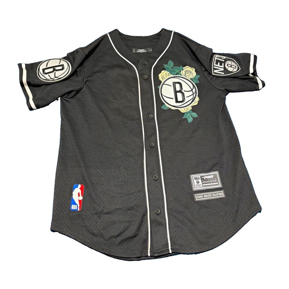 Pro Standard Brooklyn Nets Roses Mesh Button Up Shirt Black Mens Small NBA